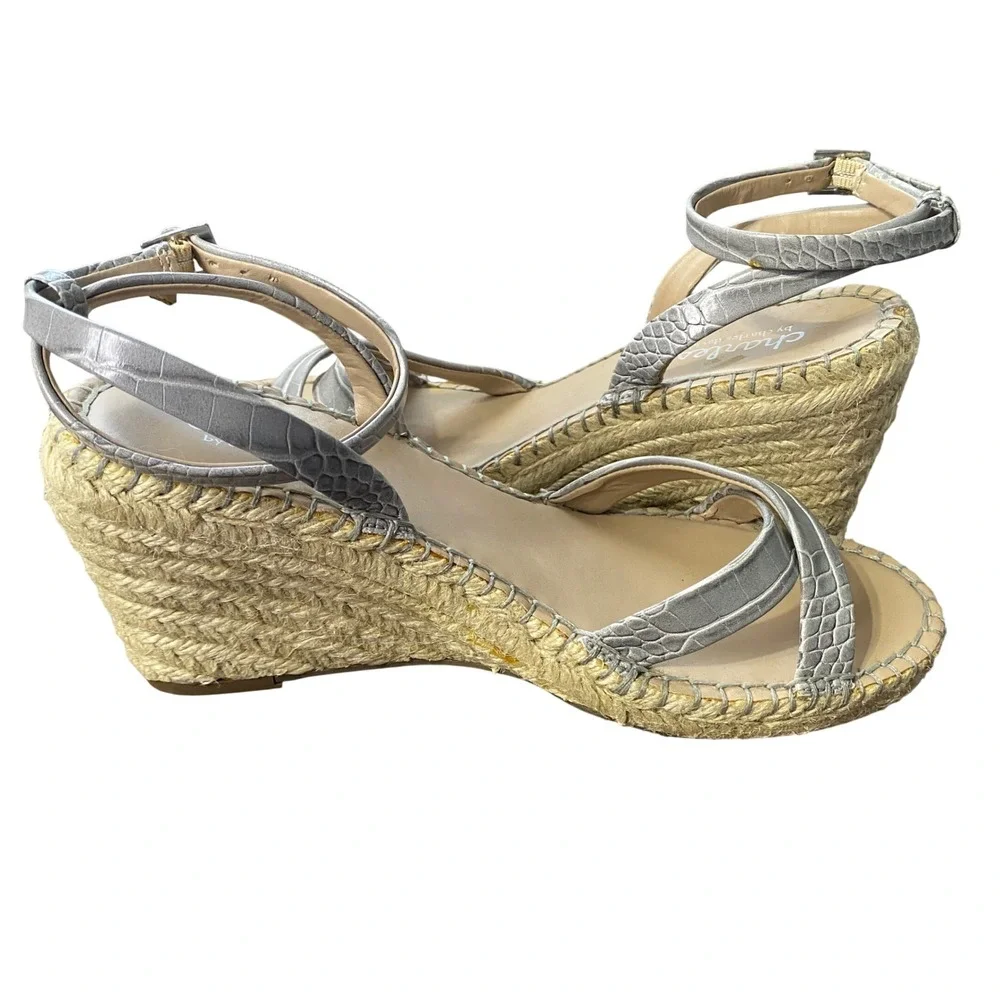 Charles by Charles David Silver Croc Embossed Espadrille‎ Wedge Sandals  9